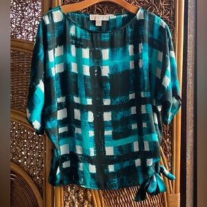 Michael Kors Teal and Black Plaid Blouse